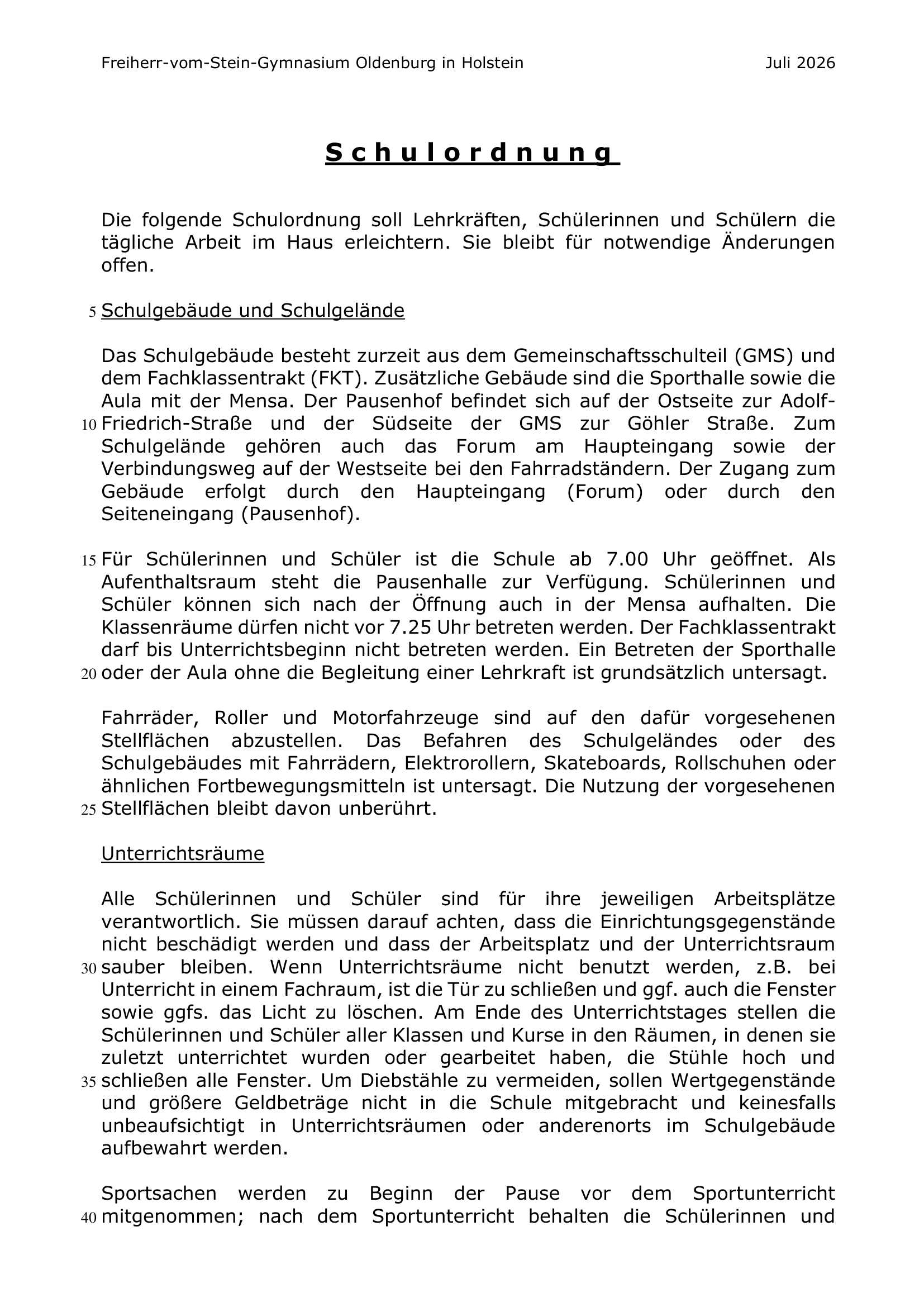 Erste Seite der Schulordnung; Downloadlink darunter